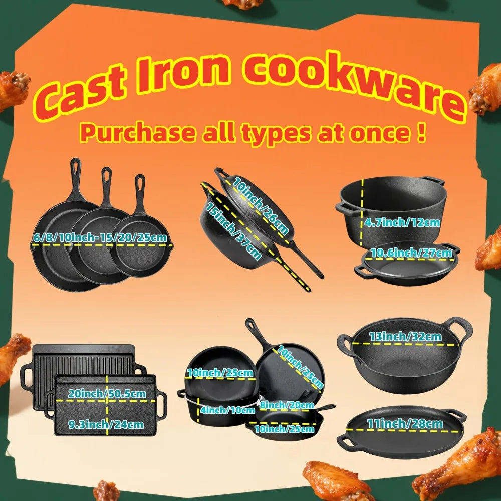 Preseasoned Heavy Duty Skillet Set For Home Outdoor Cooking