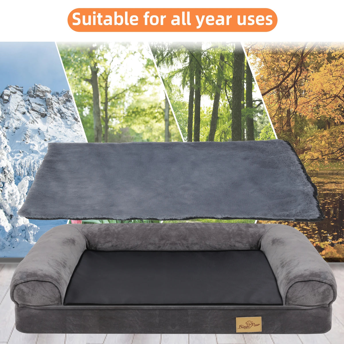 Bingopaw Orthopedic Waterproof Sided Dog Bed With Removable Cover