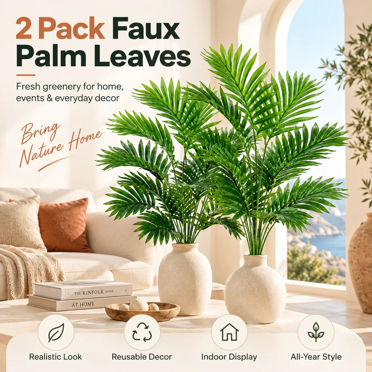 ZNLYRION Artificial Palm Fronds UV Resistant Faux Tropical Plant Branches