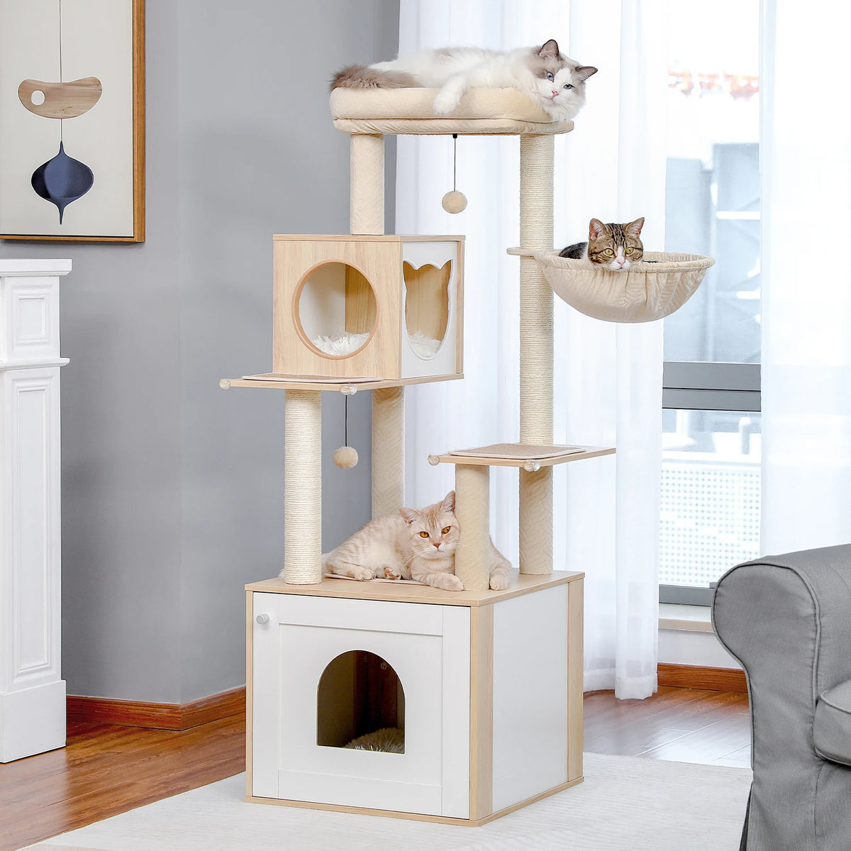 Pawz Multi Level Cat Tower With Scratching Posts Hammock