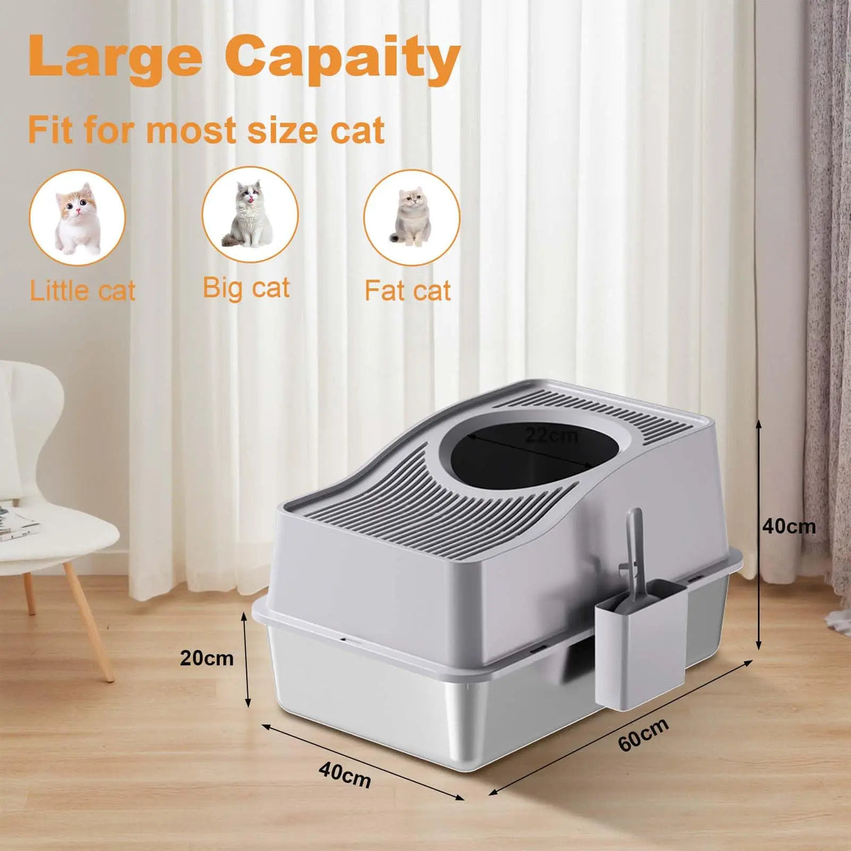 EliteZ Enclosed Stainless Steel Cat Litter Box With Lid