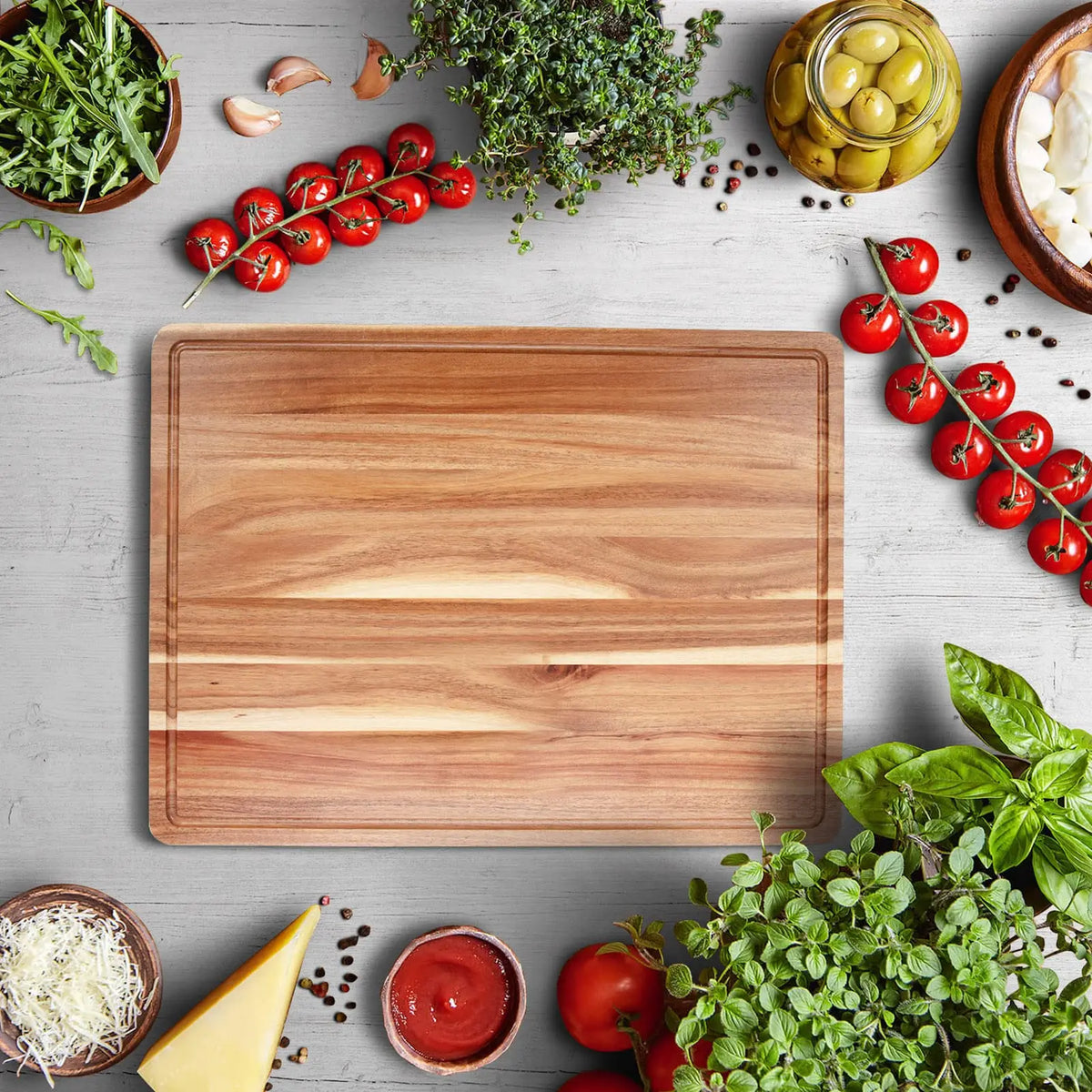 Premium Wooden Butcher Block Cutting Board With Deep Juice Groove