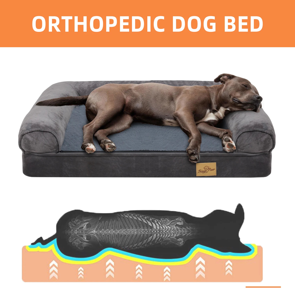 Bingopaw Orthopedic Waterproof Sided Dog Bed With Removable Cover
