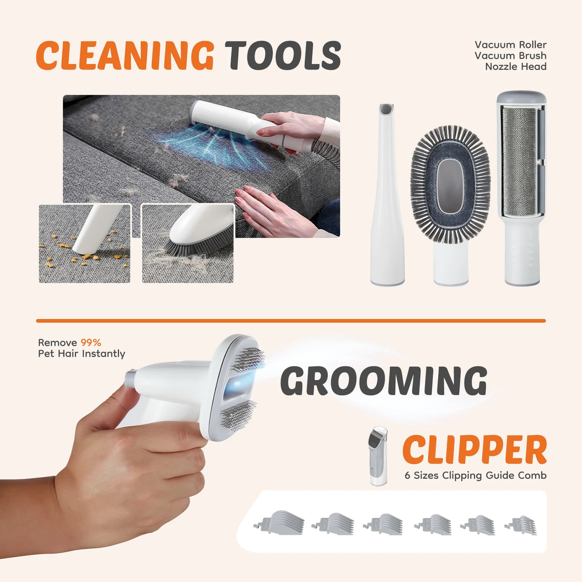 Professional Pet Grooming Vacuum Kit With Quiet Clippers And Tools