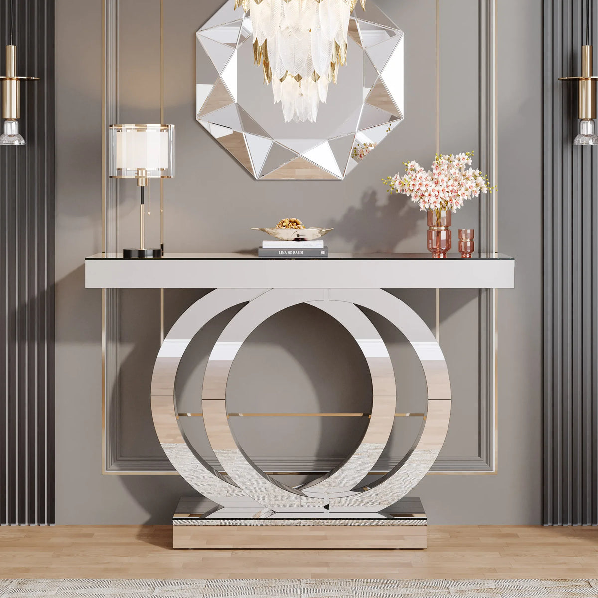 Tribesigns Modern Mirrored Console Table With Mirror Finish Top