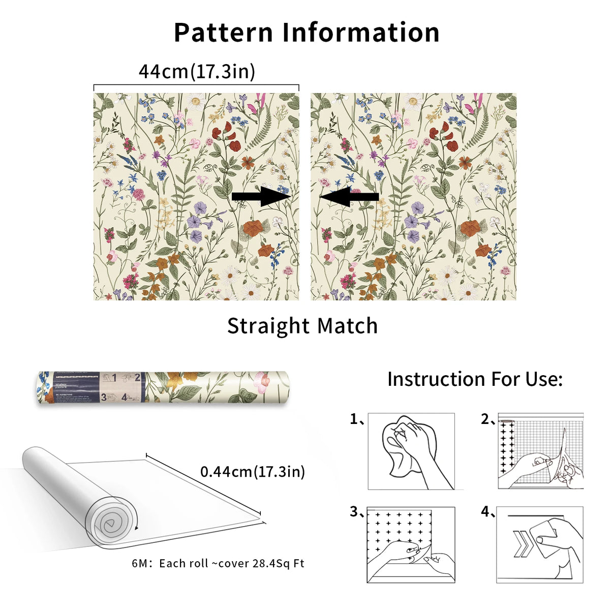JIFFDIFF Peel And Stick Floral Vinyl Wallpaper Waterproof Wall Decor