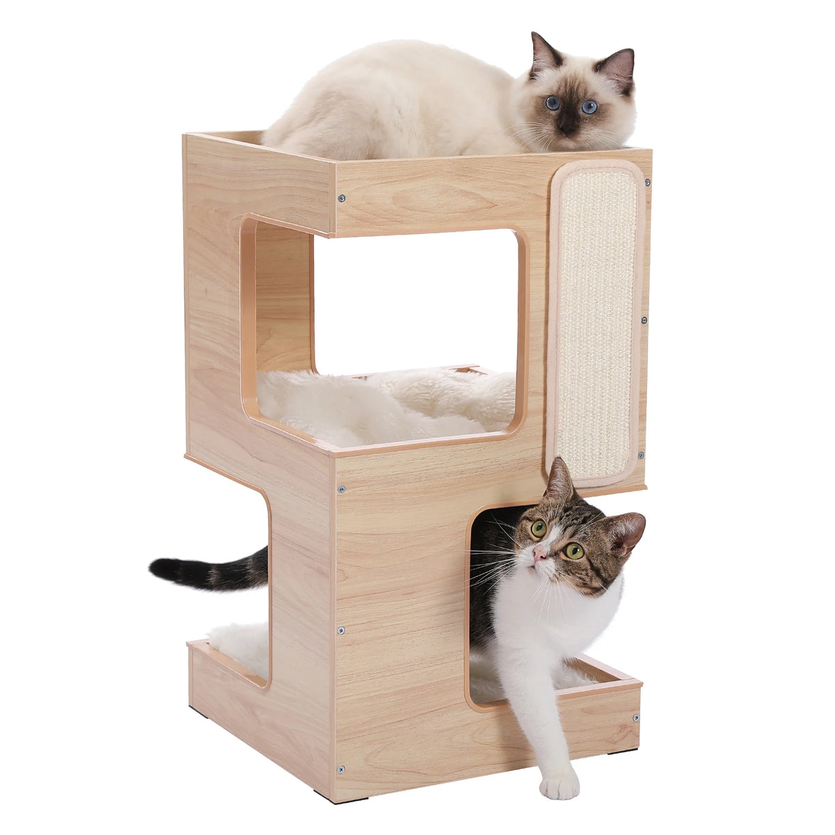 PAWZ Road Modern Wood Cat Condo Featuring Integrated Scratching Pad