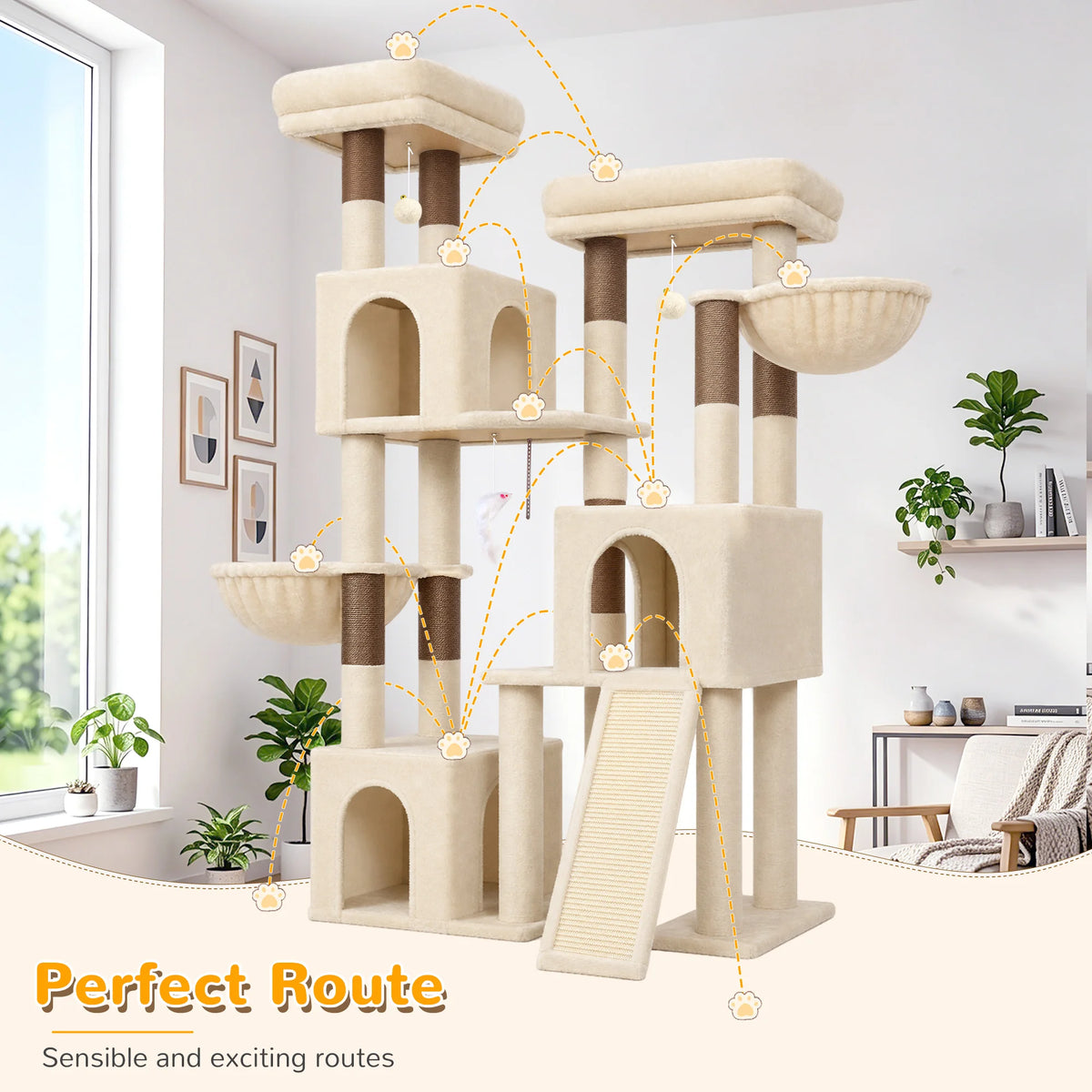 Globlazer Cat Climbing Tower With Multiple Sisal Posts And Hammocks