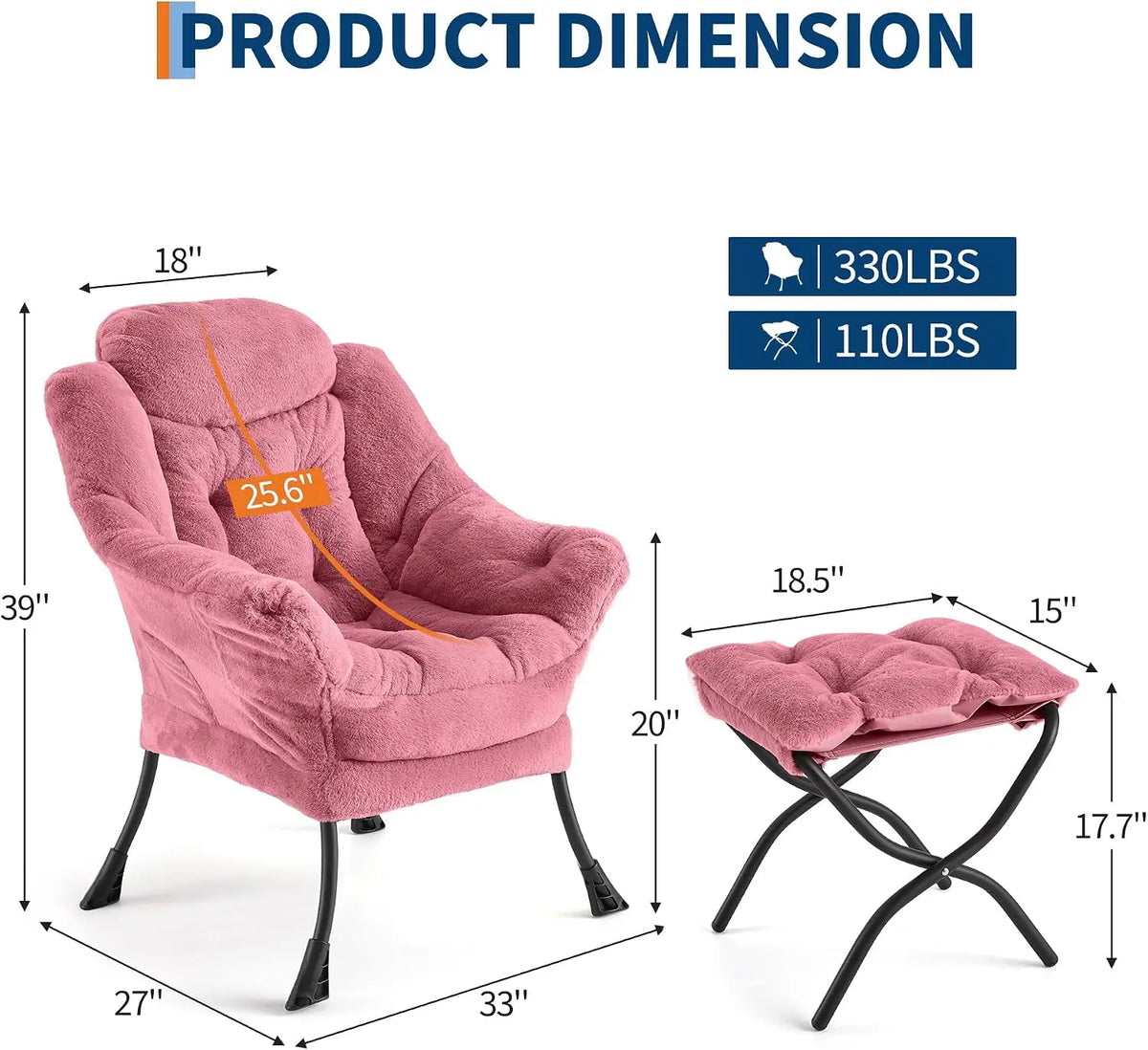 EliteZ Modern Lounge Chair With Ottoman And Side Pocket