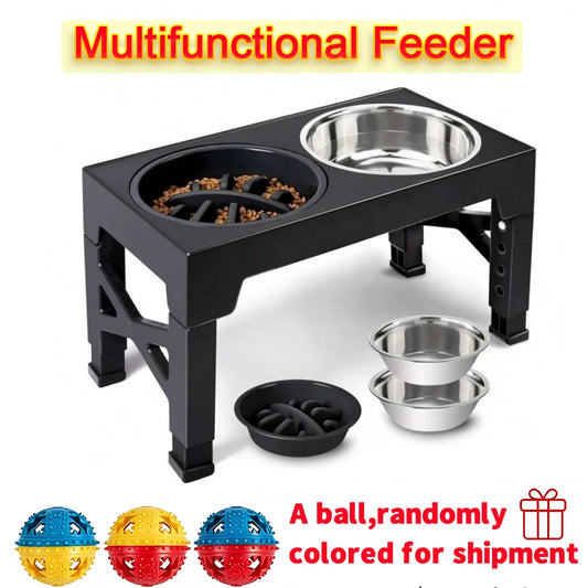 Elevated Adjustable Height Dog Slow Feeder Bowl Stand
