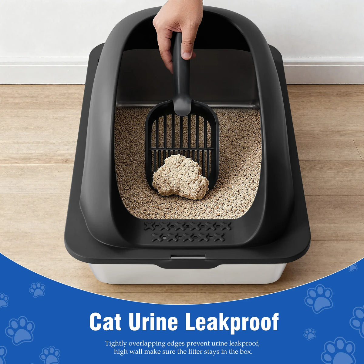 Stainless Steel Semi Closed Cat Litter Box With Lid Scoop