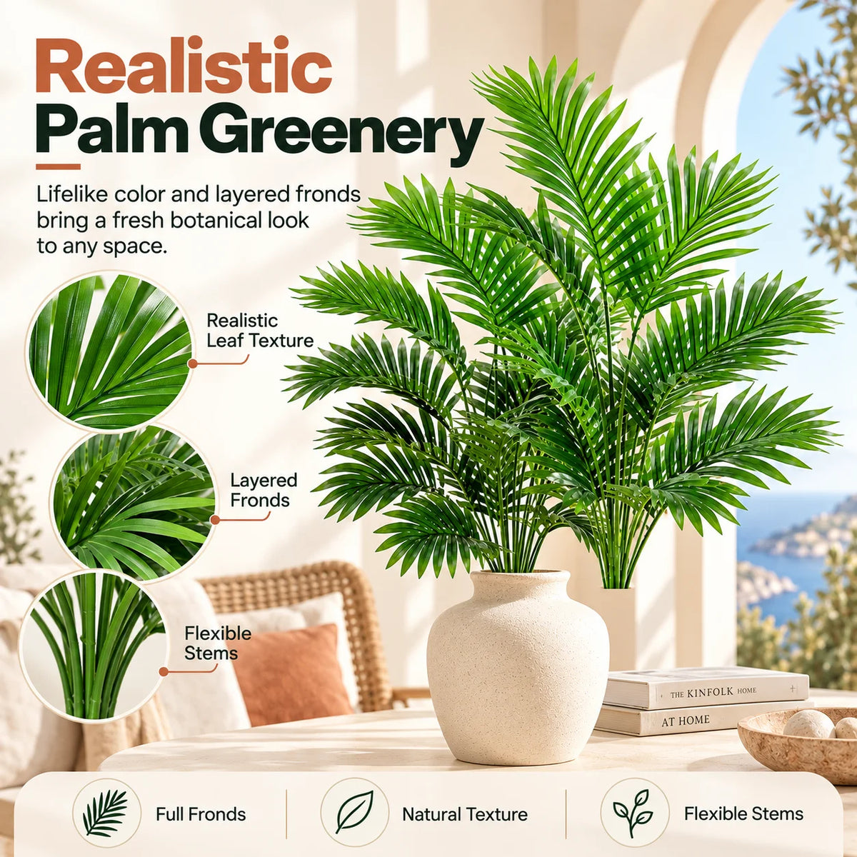 ZNLYRION Artificial Palm Fronds UV Resistant Faux Tropical Plant Branches