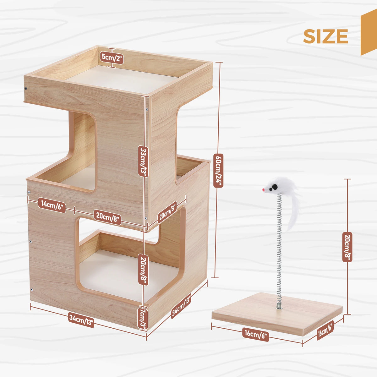 PAWZ Road Modern Wood Cat Condo Featuring Integrated Scratching Pad