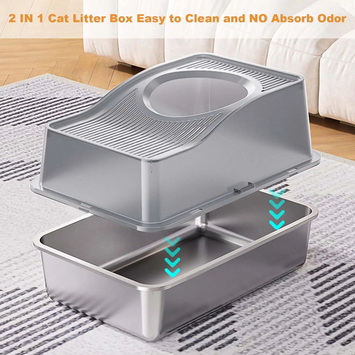 EliteZ Enclosed Stainless Steel Cat Litter Box With Lid