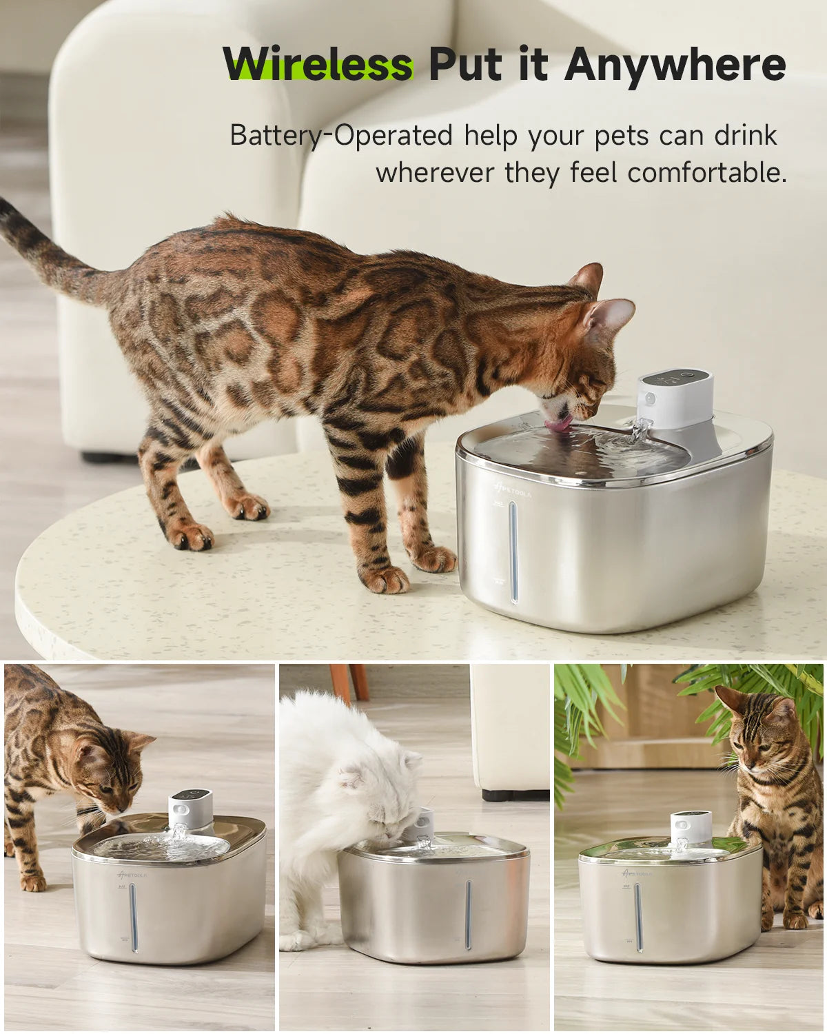 Apetdola Wireless Automatic Pet Water Fountain With Smart Sensor