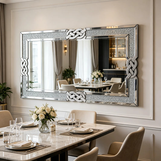 Crystal Crush Diamond Silver Wall Mirror With Decorative Inlay