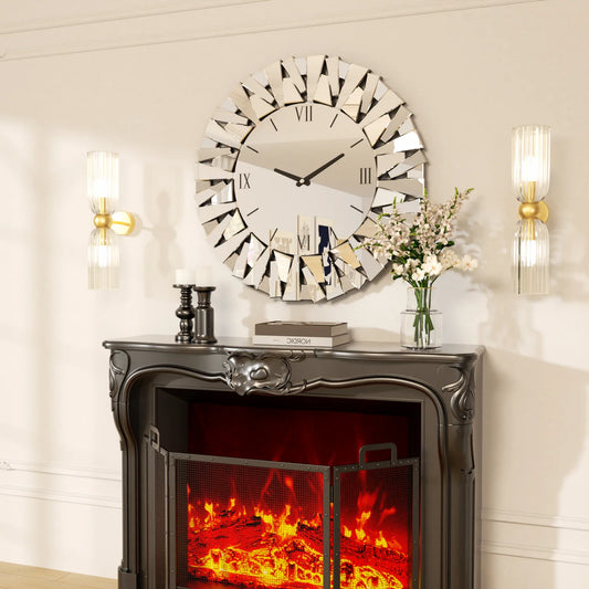 Elegant Round Silent Quartz Wall Clock Featuring Beveled Mirror Glass