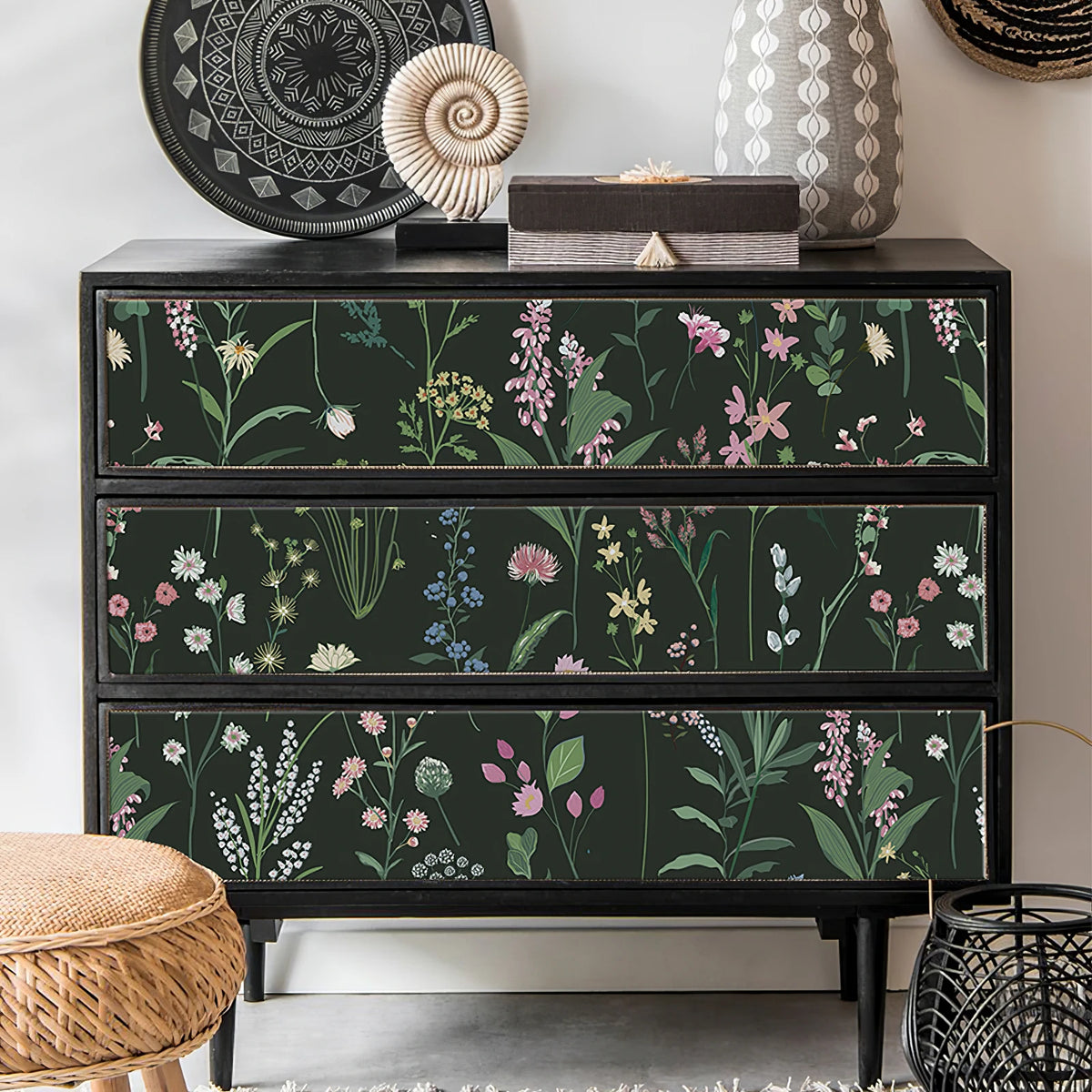 Jiffdiff Retro Floral Peel And Stick Vinyl Wallpaper Roll