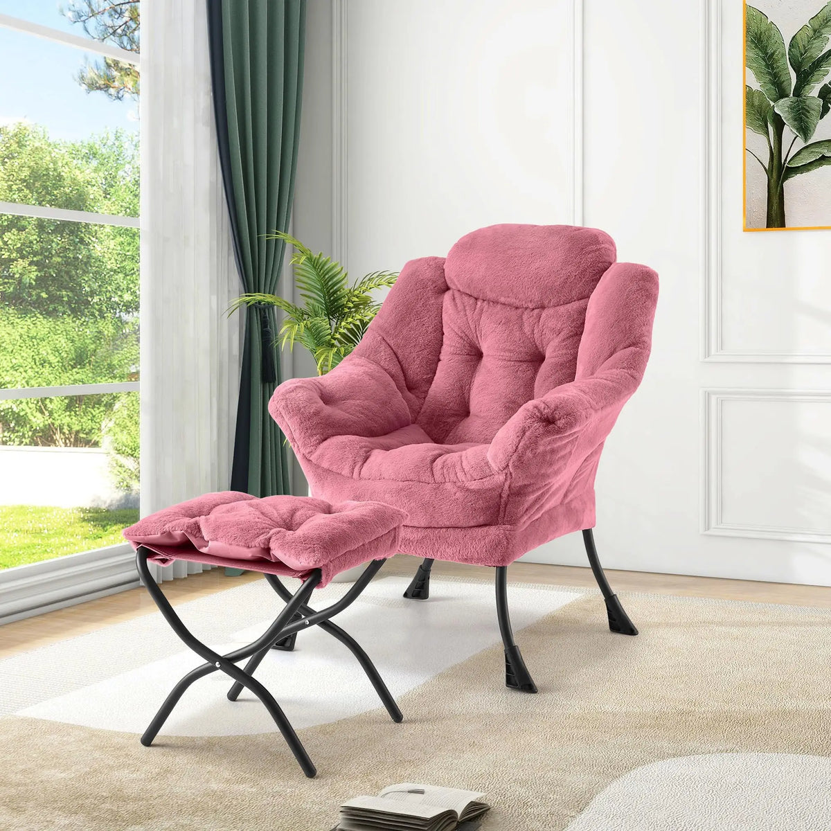 EliteZ Modern Lounge Chair With Ottoman And Side Pocket