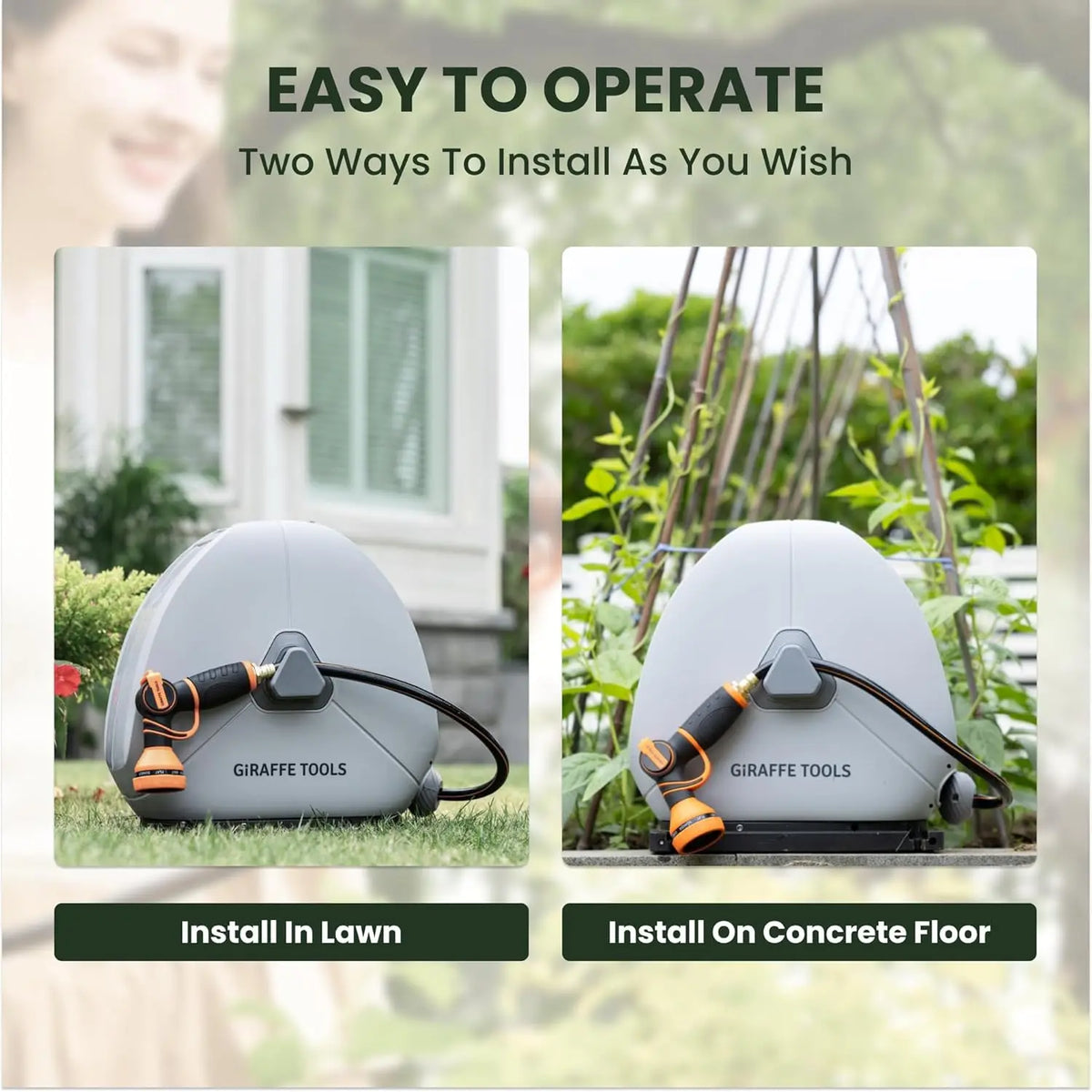 Giraffe Tools Retractable Garden Hose Reel With Automatic Rewind Function
