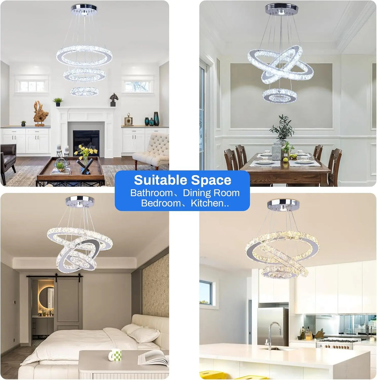 FRIXCHUR Crystal Dimmable LED Pendant Light For Home Decor