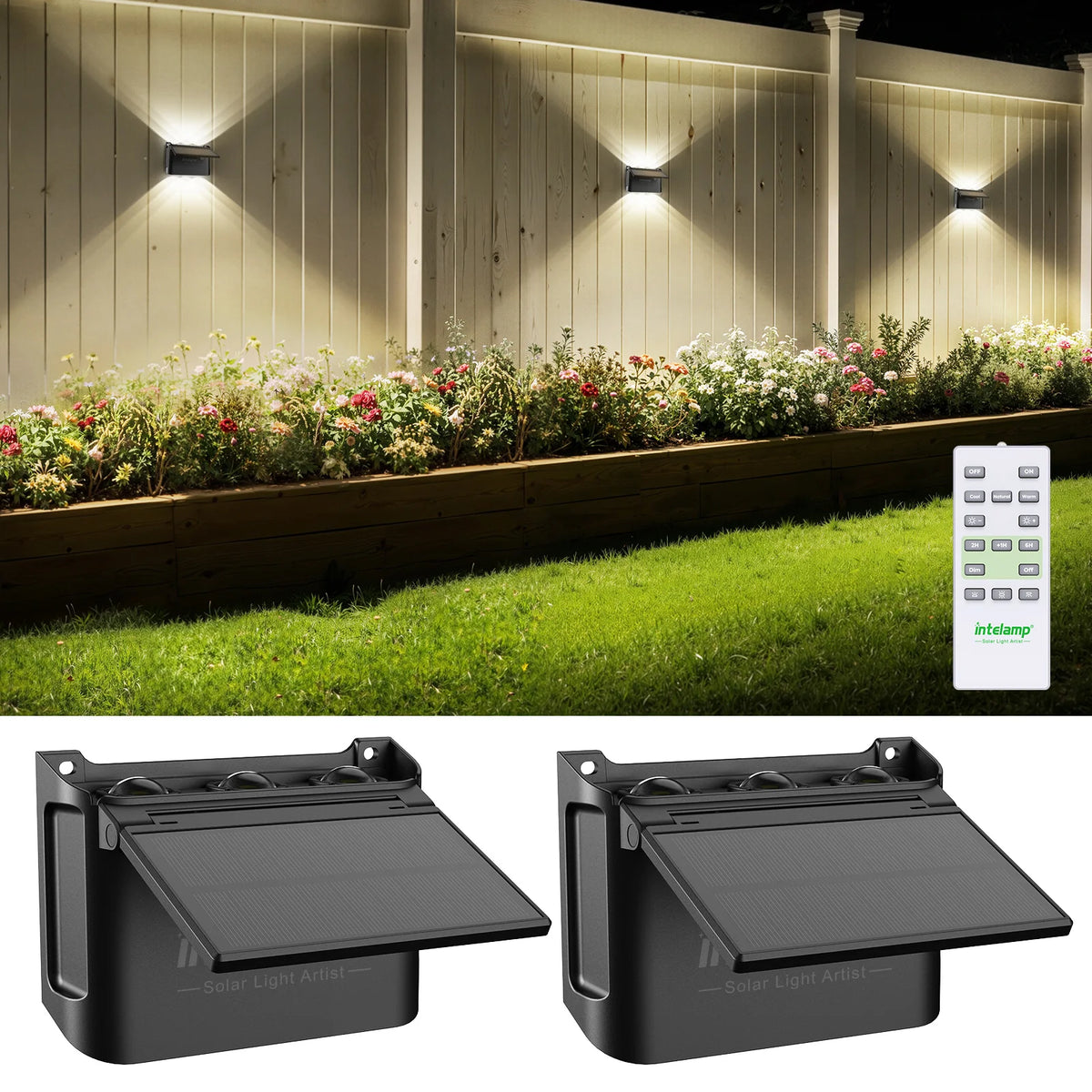 Intelamp 2 Pack Outdoor Solar Wall Lights With Remote