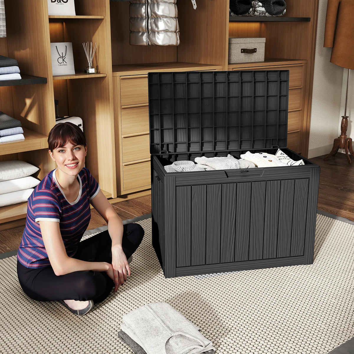Weather Resistant Plastic Deck Storage Box With Secure Lid