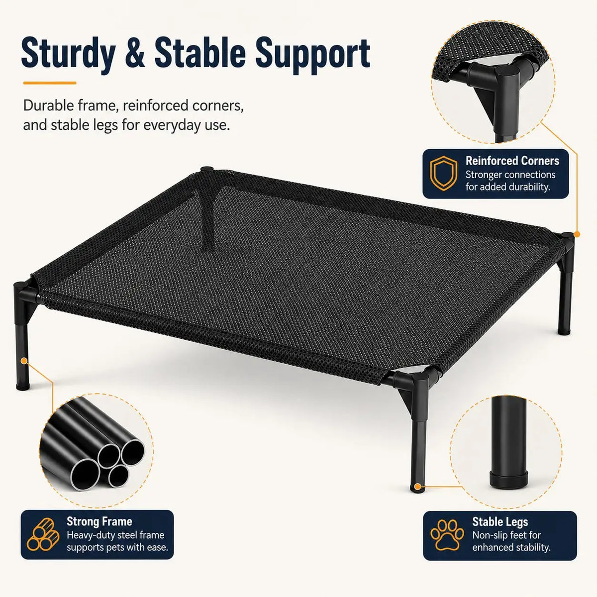 Elevated Breathable Mesh Pet Cot For Dogs And Cats