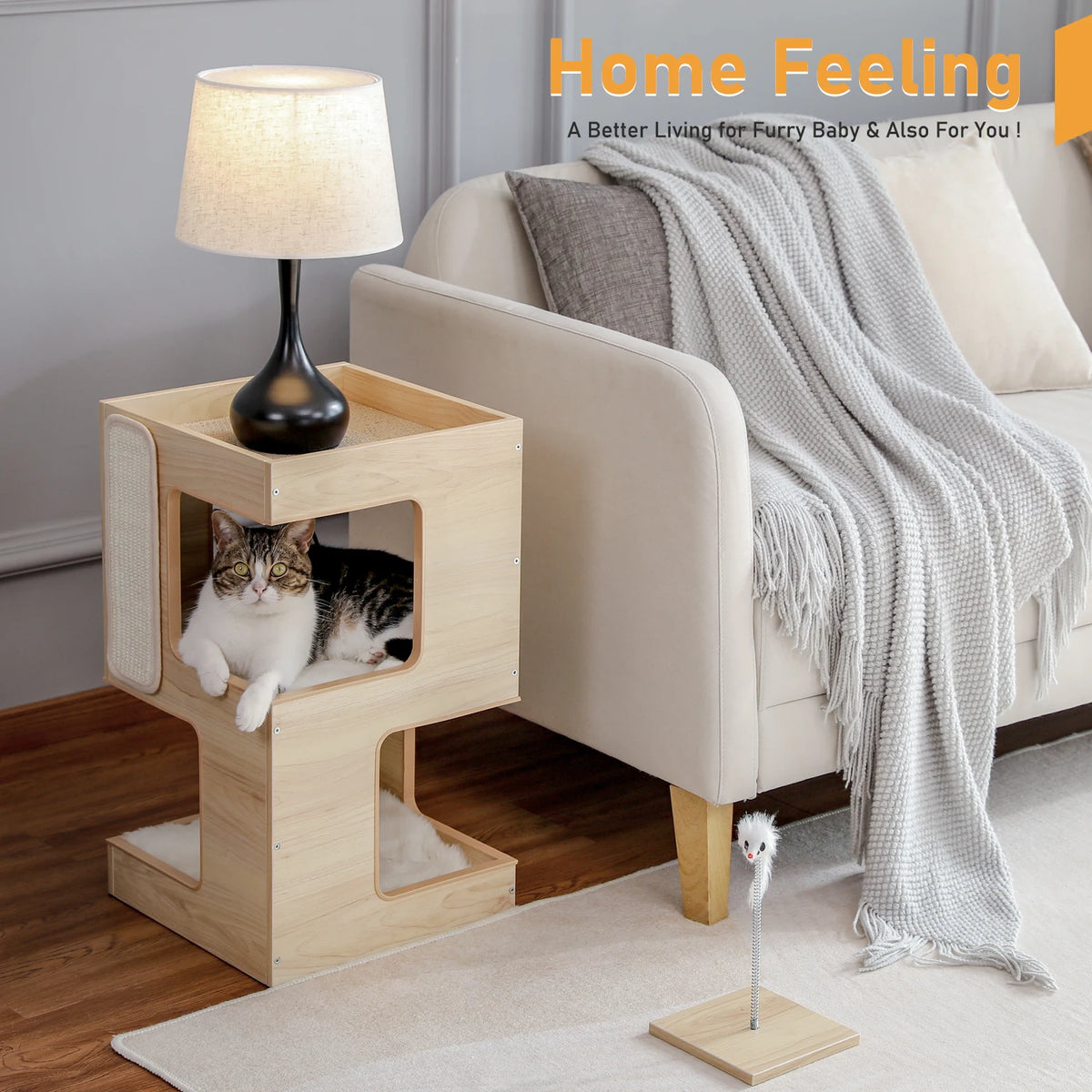 PAWZ Road Modern Wood Cat Condo Featuring Integrated Scratching Pad