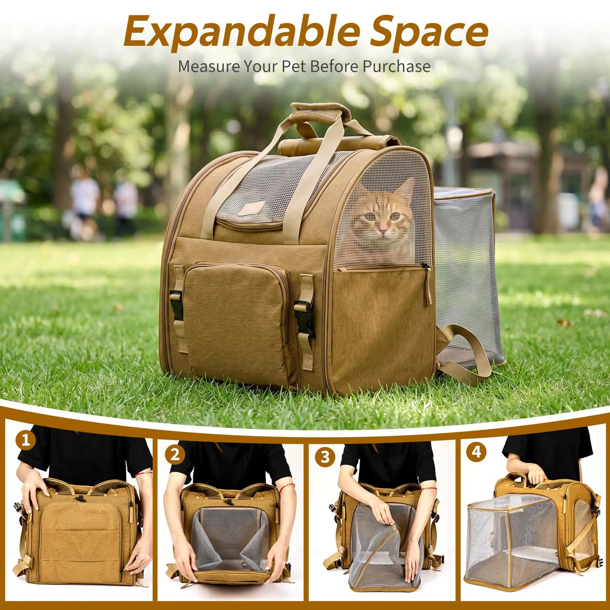 Expandable Cat Carrier Mesh Backpack Breathable Nylon Pet Travel Bag