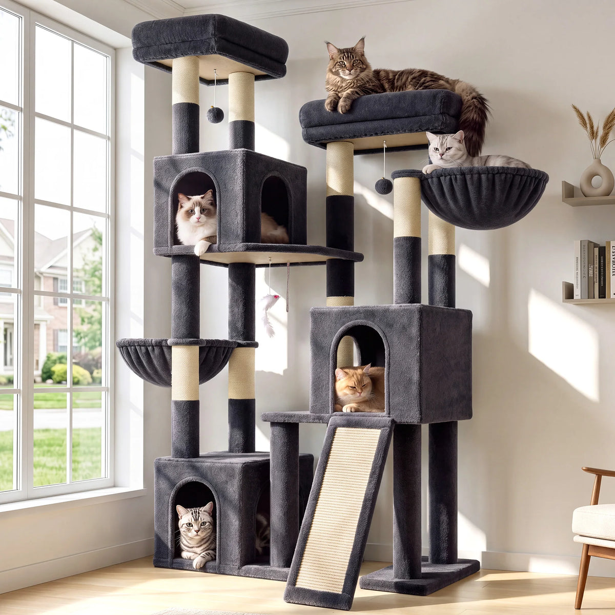 Globlazer Cat Climbing Tower With Multiple Sisal Posts And Hammocks