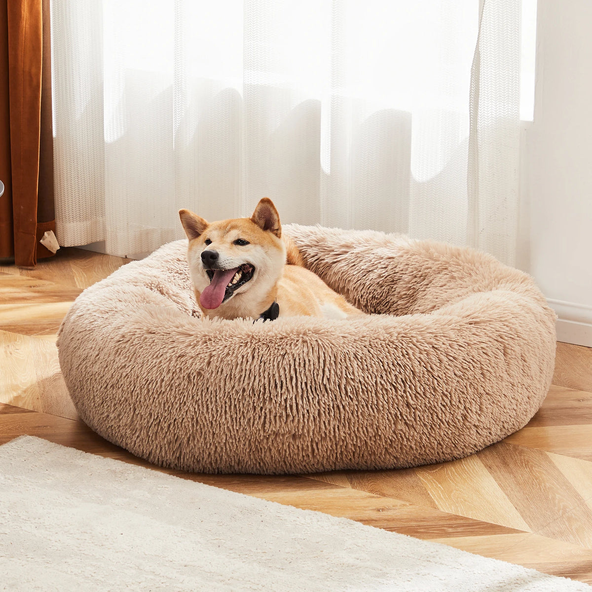 JHK Calming Round Dog Bed Washable Anti Slip Coral Fleece