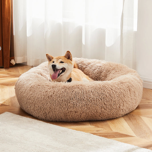 JHK Calming Round Dog Bed Washable Anti Slip Coral Fleece