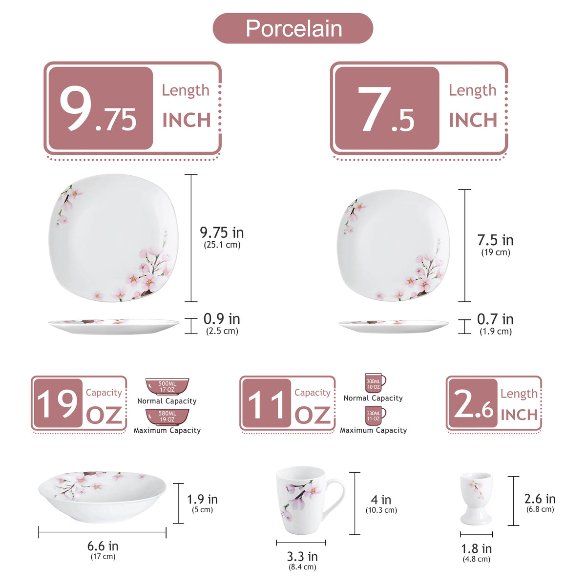 Malacasa Floral Round Porcelain Dinnerware Plate Set