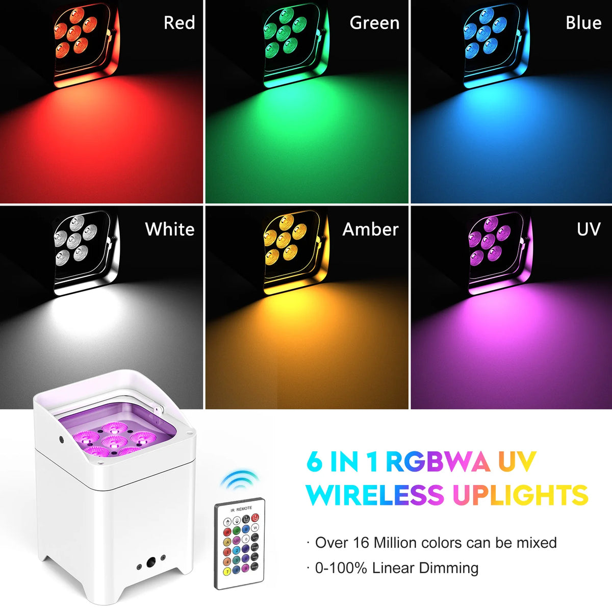U'King RGBWA UV LED Par Light With DMX Wireless Battery