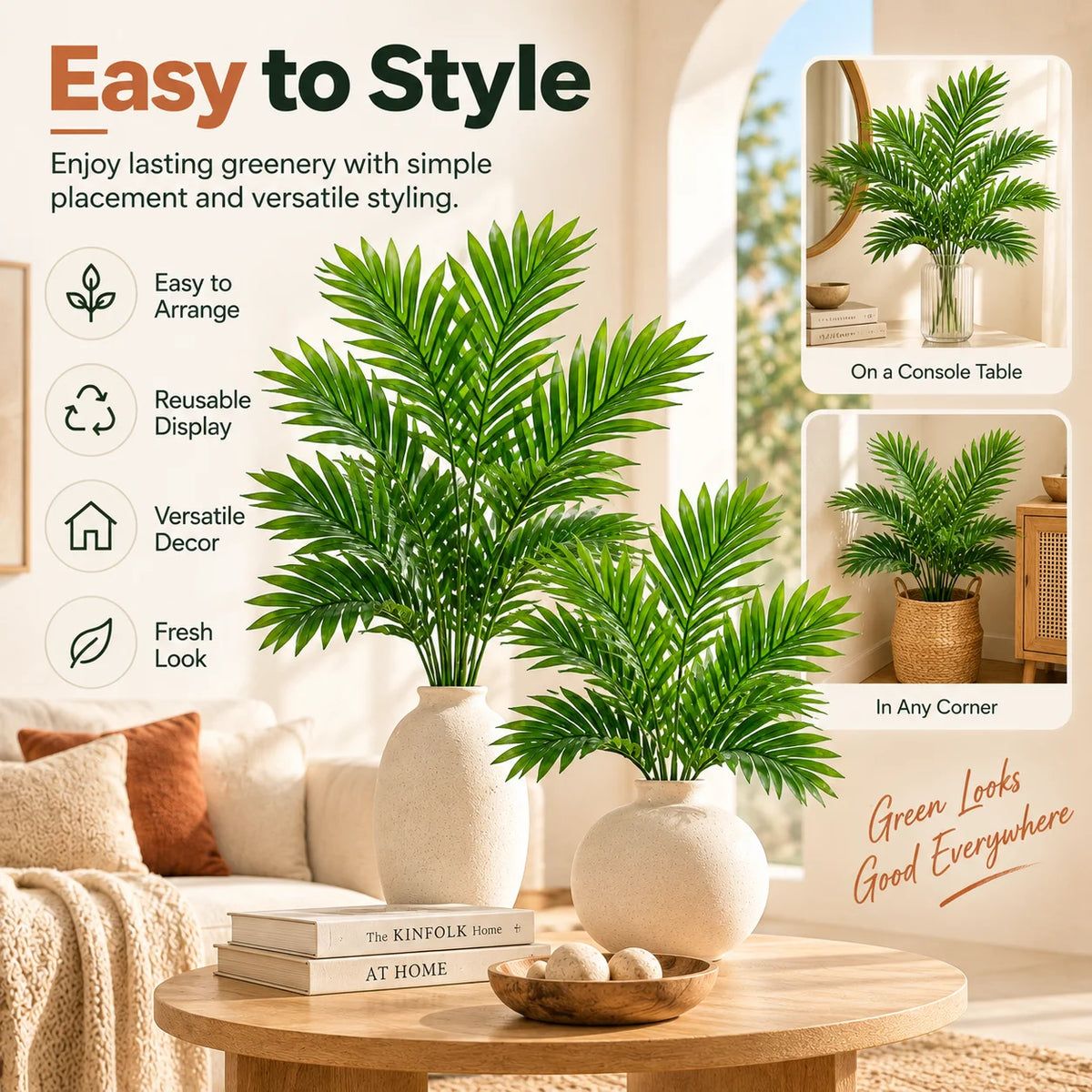 ZNLYRION Artificial Palm Fronds UV Resistant Faux Tropical Plant Branches