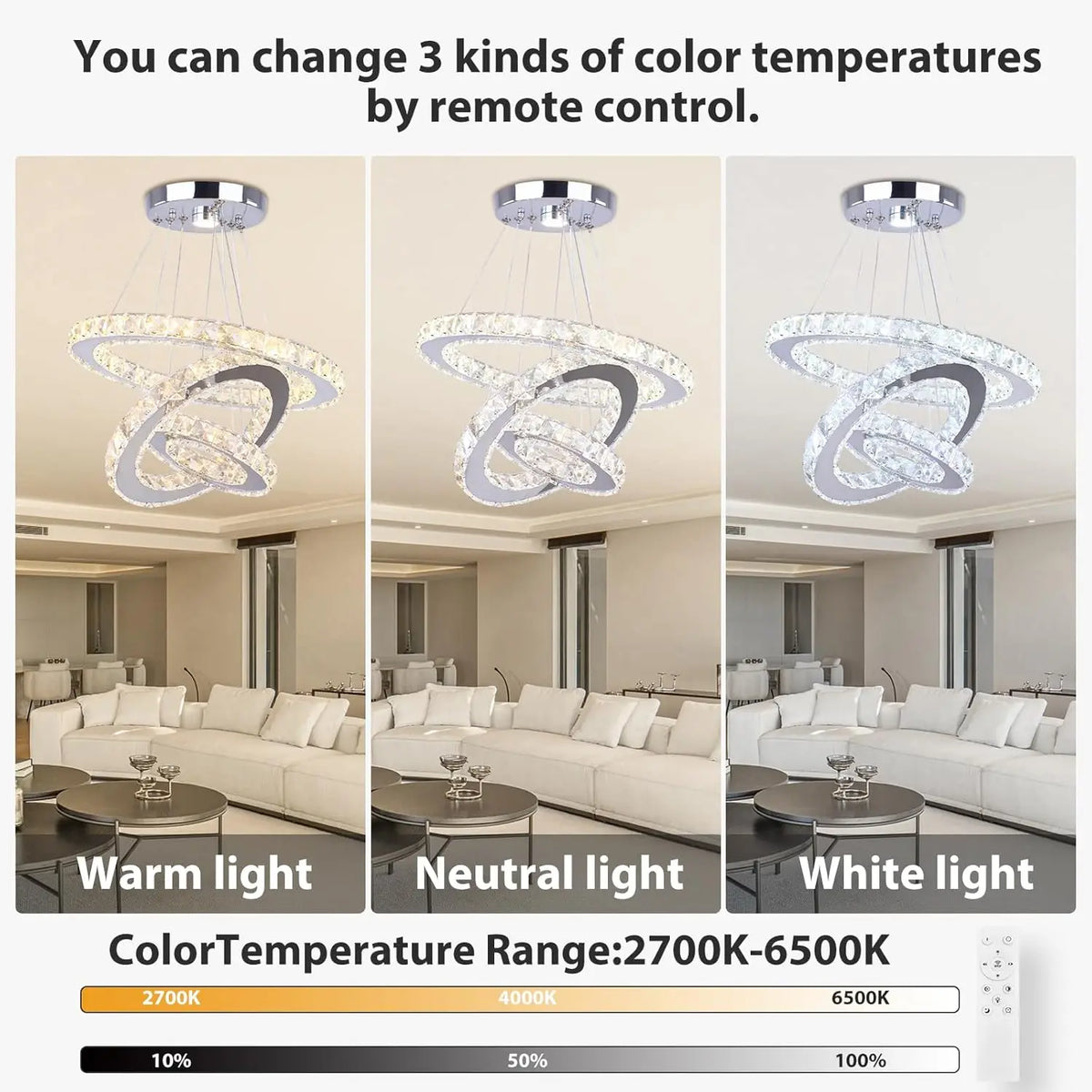 FRIXCHUR Crystal Dimmable LED Pendant Light For Home Decor