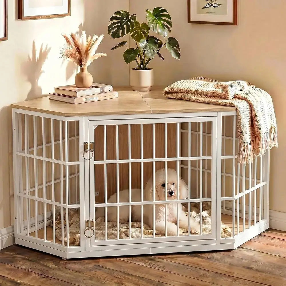 Durable Wooden Dog Crate With Integrated Side Table