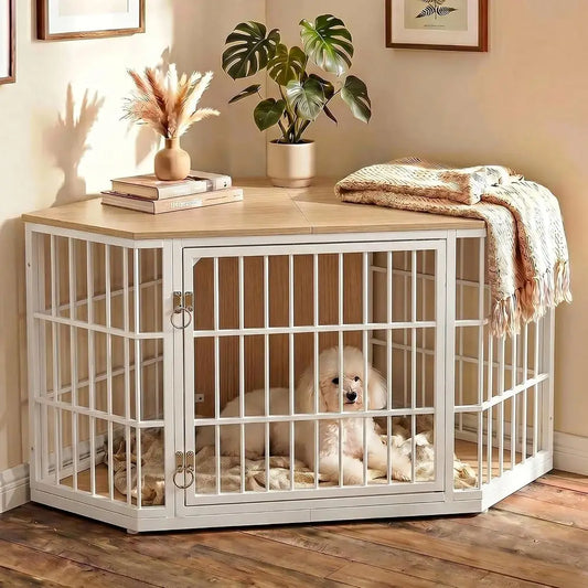 Durable Wooden Dog Crate With Integrated Side Table