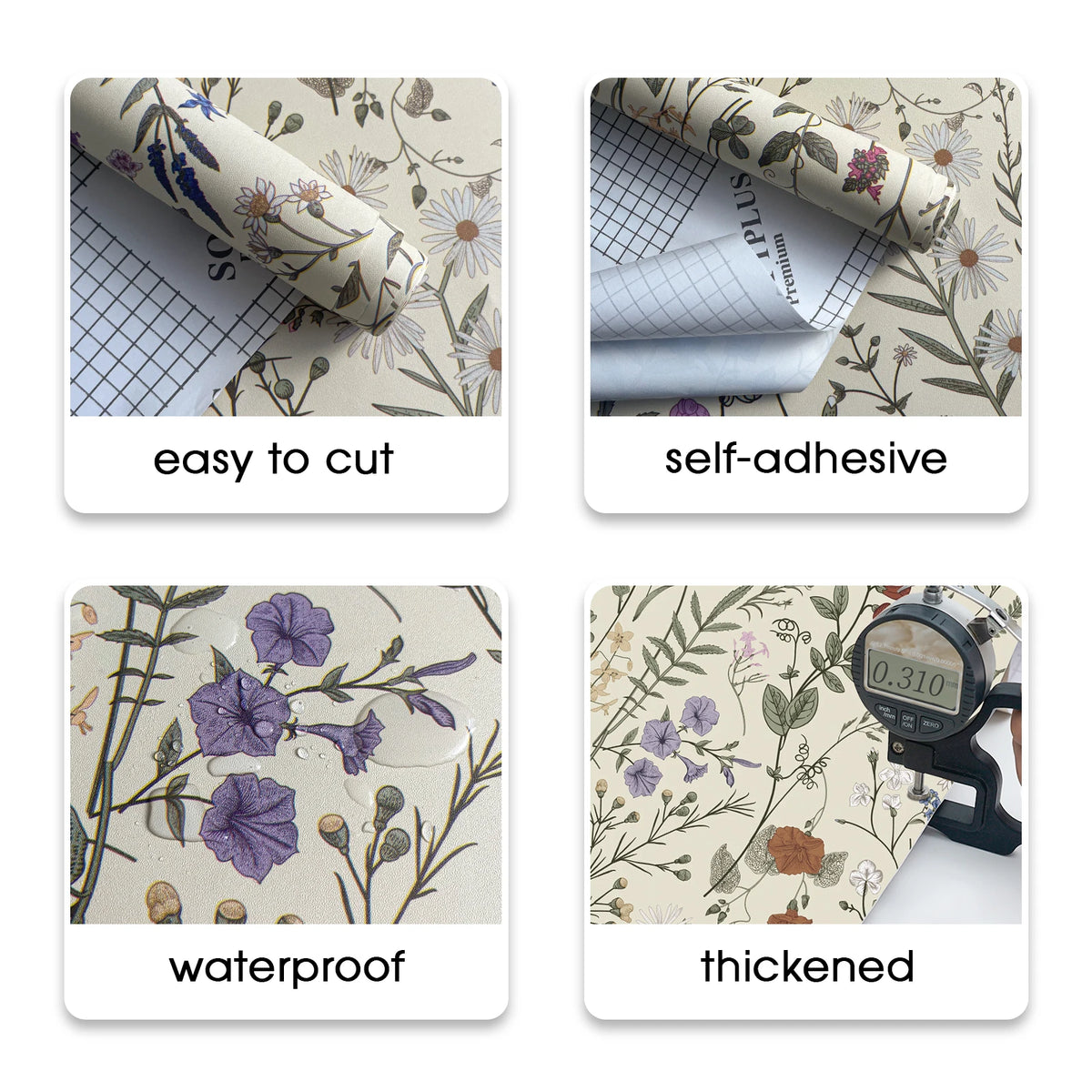 JIFFDIFF Peel And Stick Floral Vinyl Wallpaper Waterproof Wall Decor