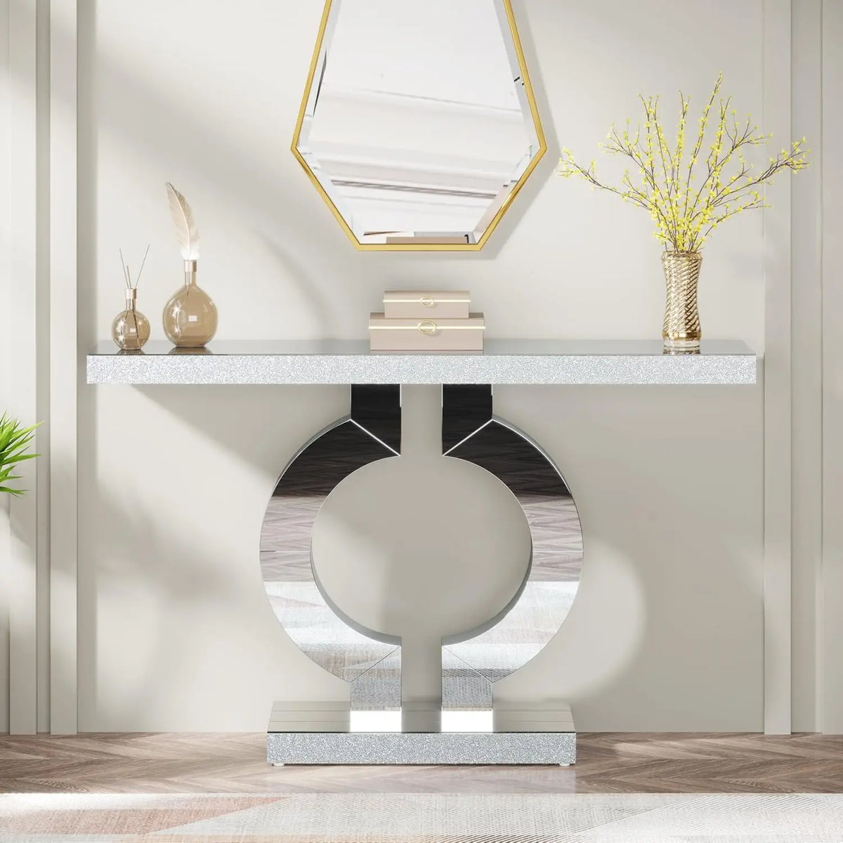 Tribesigns Modern Mirrored Console Table With Mirror Finish Top