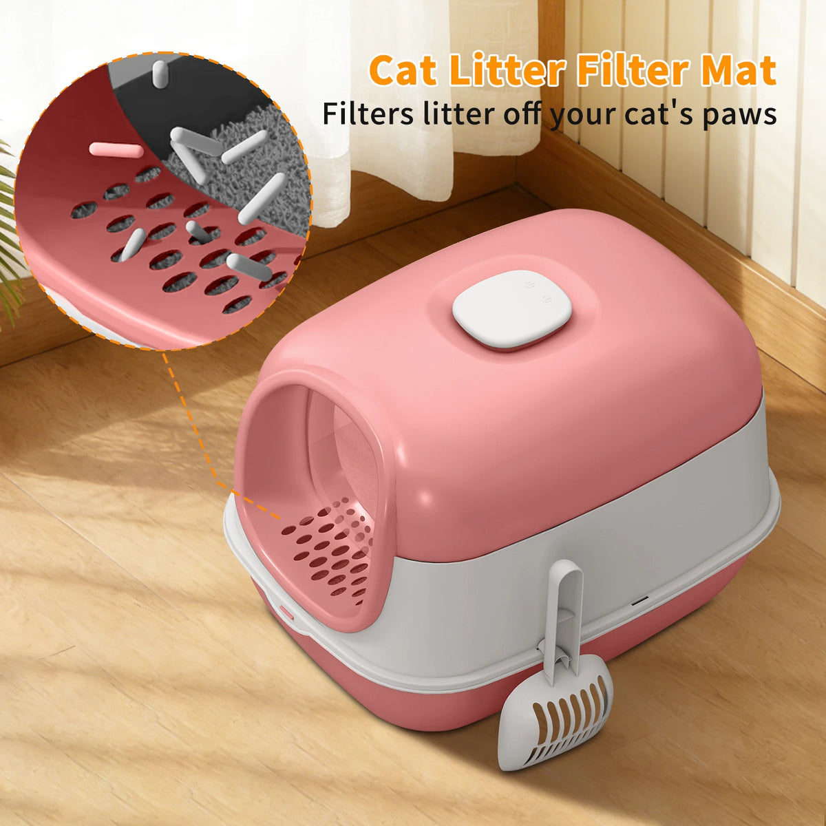 Enclosed Cat Litter Box With Transparent Door And Flip Cover