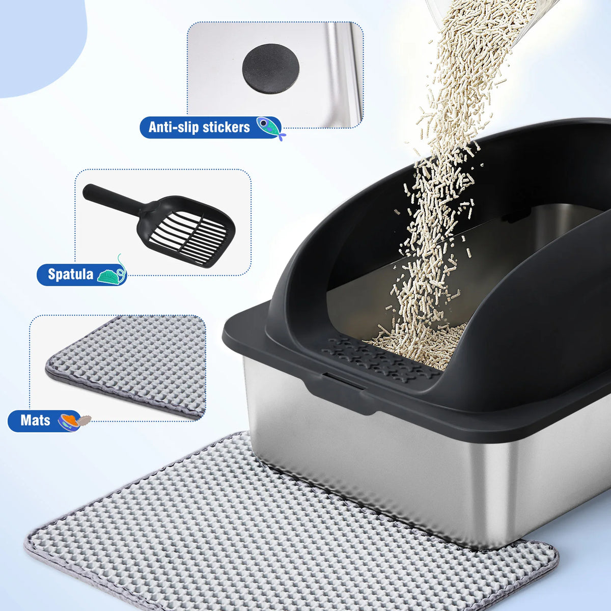 Stainless Steel Semi Closed Cat Litter Box With Lid Scoop