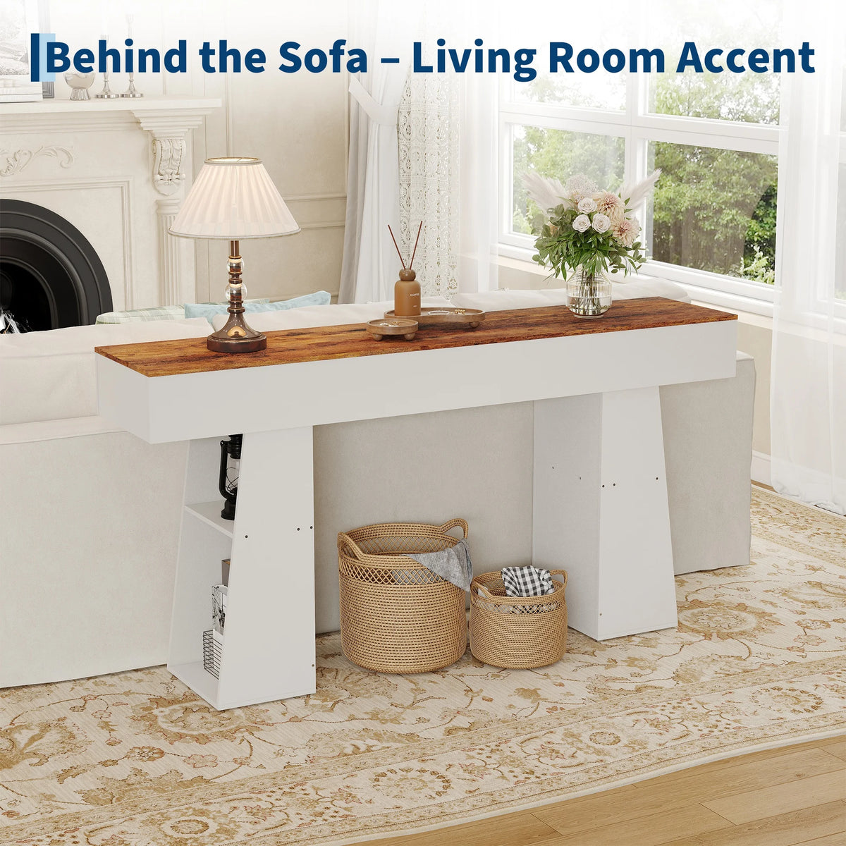 Outwind Modern Console Table With Side Storage Shelves