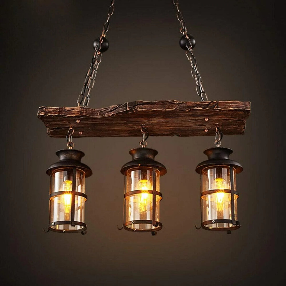 Farmhouse Industrial Three Light Pendant Lamp With Glass E26 Base