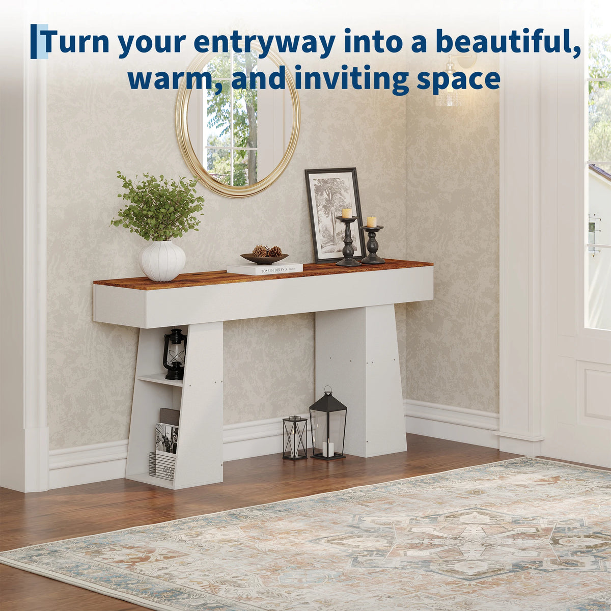 Outwind Modern Console Table With Side Storage Shelves