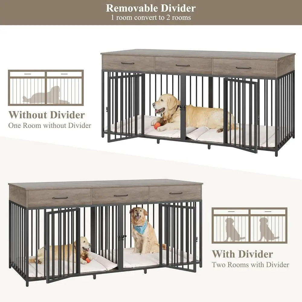 Furniture Style Double Dog Crate With Integrated Side Table