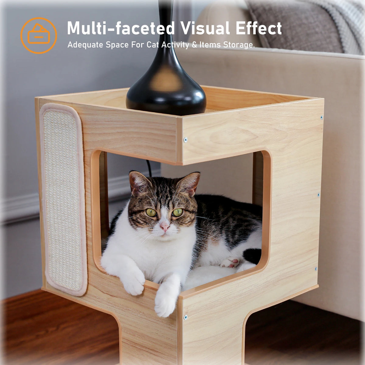 PAWZ Road Modern Wood Cat Condo Featuring Integrated Scratching Pad