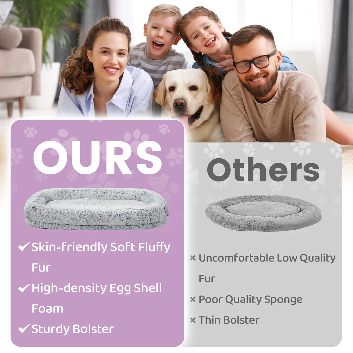 Large Orthopedic Human Dog Bed with Removable Faux Fur Cover