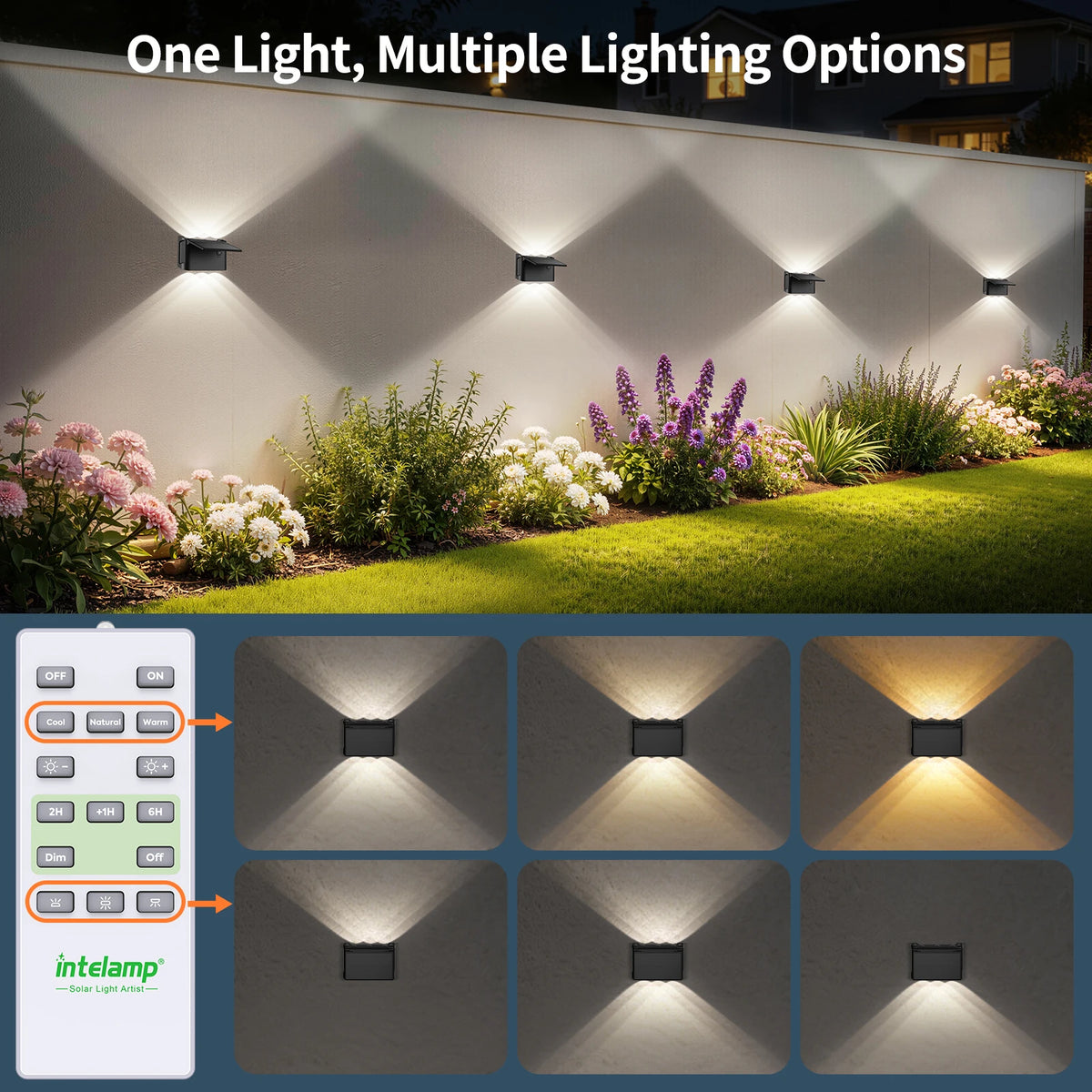 Intelamp 2 Pack Outdoor Solar Wall Lights With Remote